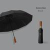 16-Rib Solid Wood Handle Black Sunshade Folding Umbrella - Large, Automatic, and Ideal for Business Gifts