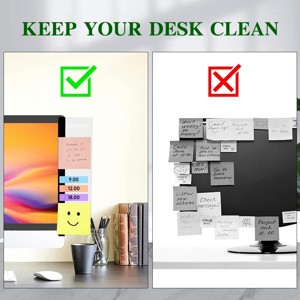 Office Desk Accessories 2pcs Computer Monitor Memo Board Message Board Transparent Acrylic Side Panel Sticky Note Board Left and Right Computer Note