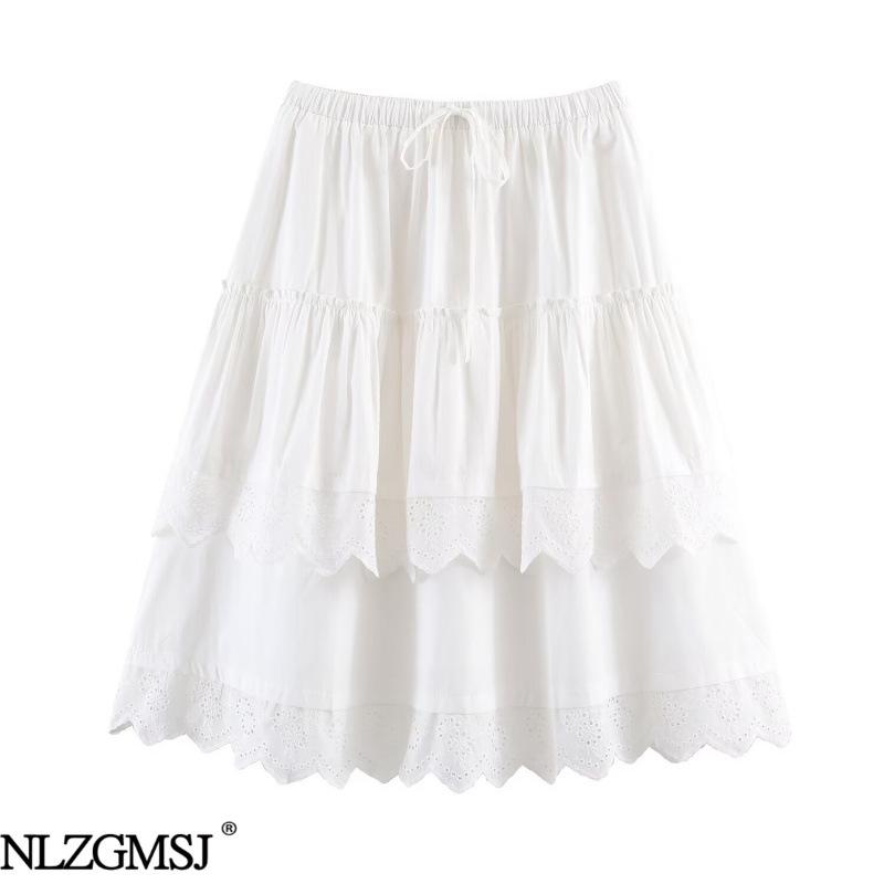 2026 Spring European & American Style White Lace Trimmed Puffy Cake Skirt One Size