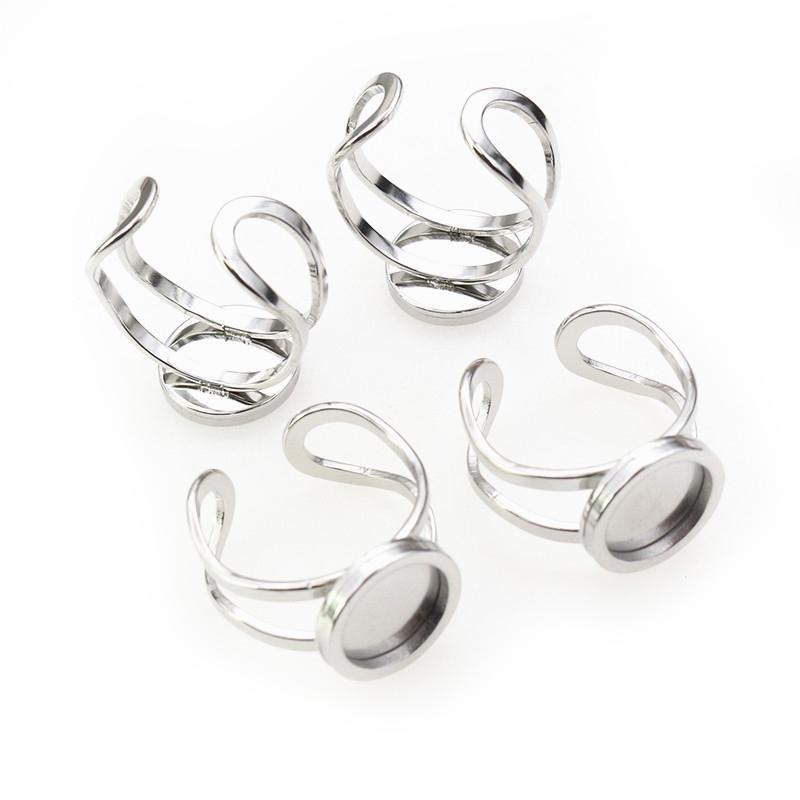 5pcs 10-25mm Inner Size Round Thick Stainless Steel Adjustable Ring Settings Cabochon Blank Base DIY Jewelry Making Findings