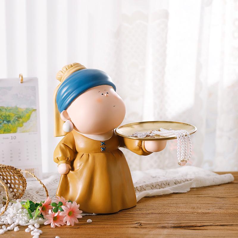 Decorative Foyer Key Tray with Pearl Earring Girl Design - Creative Living Room Ornament