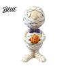 Spooky Figure Mummy Holding Pumpkin Halloween Decoration, Resin Zombie Statue Desktop Figurine for Indoor Shelf, Tiered Tray Decor Desk Ornament