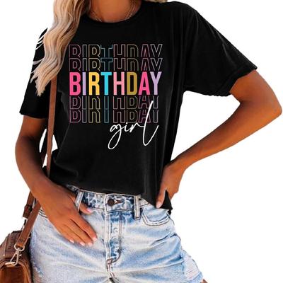 Birthday Shirts Women Cute Birthday Girl Graphic Shirts Birthday Squad Short Sleeve Casual Birthday Gift Tee Tops