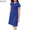 ZANZEA Women Casual Bow Tie O-neck Summer Short Sleeve Dress