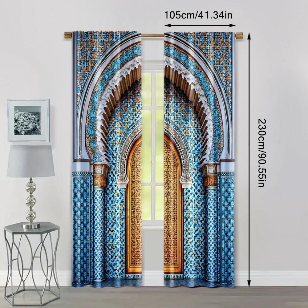 Ancient Morocco Palace Door Print Durable Polyester Without Electricity Versatile Suitable for Multipurpose Event 2pc Curtain
