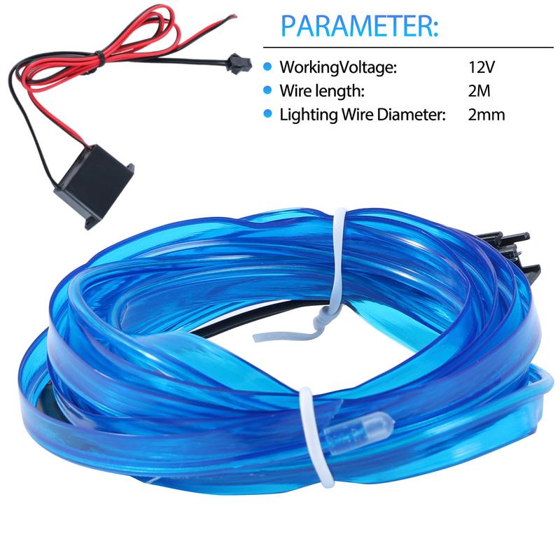 Car Interior Strip Light Ambient Lighting Blue Neon Dash Glow Tube 2M Interior Lighting Decorative Flexible Atmosphere Accessory