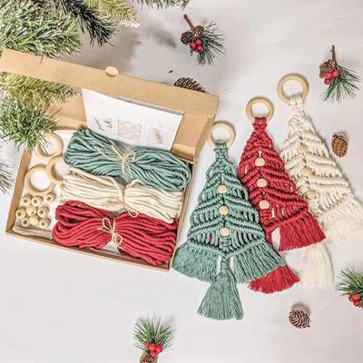 DIY Christmas Tree Macrame Kit Cotton Rope Braiding Set Hand Knitting Boho Christmas Tassel Decor Kit for Beginners