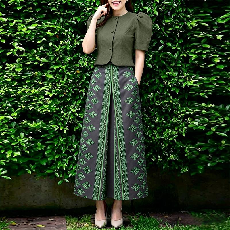 ZANZEA Women Short Sleeve Blouse and Print Long Skirts Two Piece Suit Sets