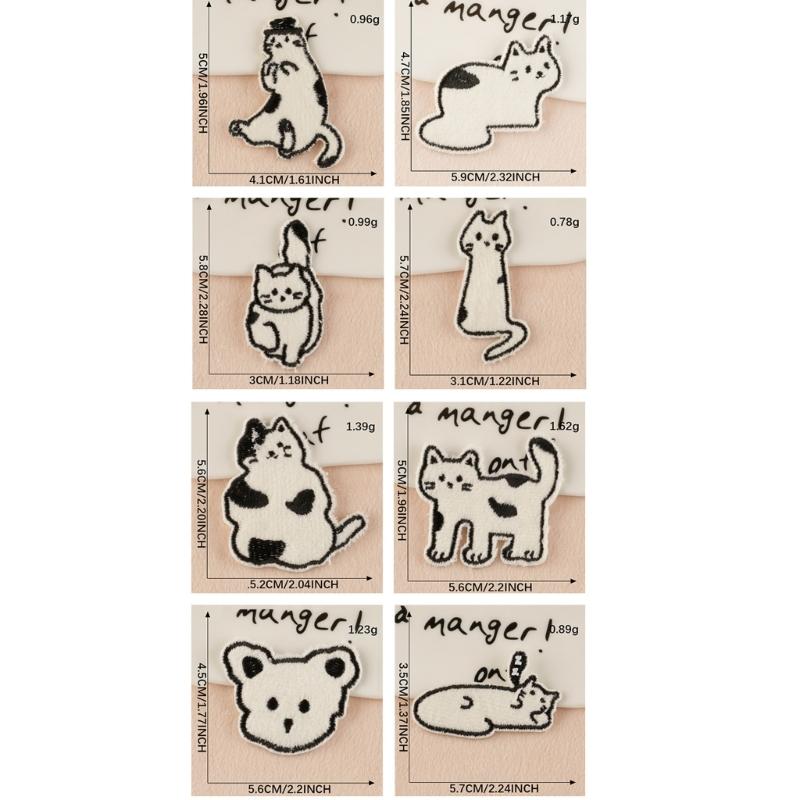 8 Pcs Cartoon Cats Iron on Patches Animal Repair Patches Sewing on Applique Patches for Clothing Jeans Hat Backpacks