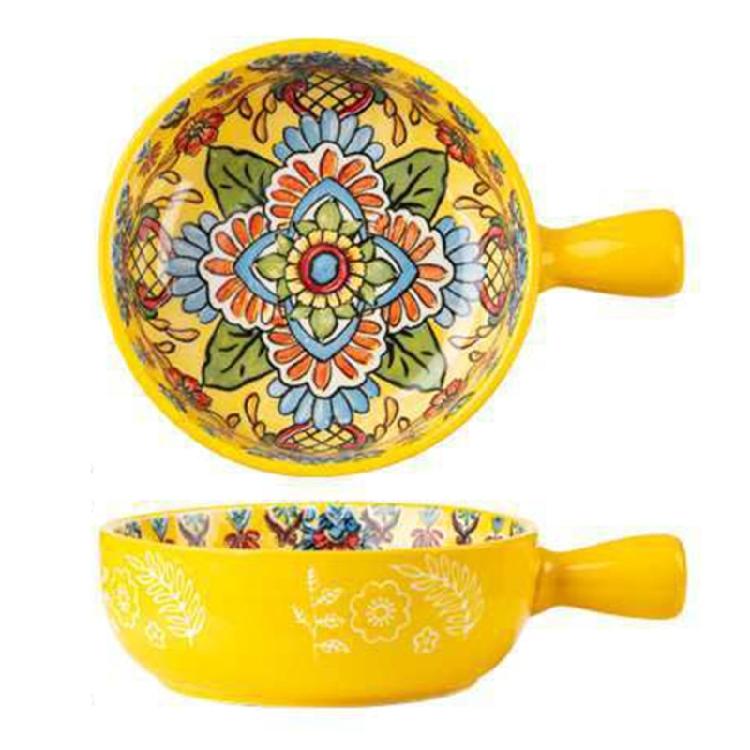 Multipurpose Bohemians Handled Bowl Salad Bowl Ceramic Texture Oven Microwave Safe Dishwasher Cleanable Healthy Cooking