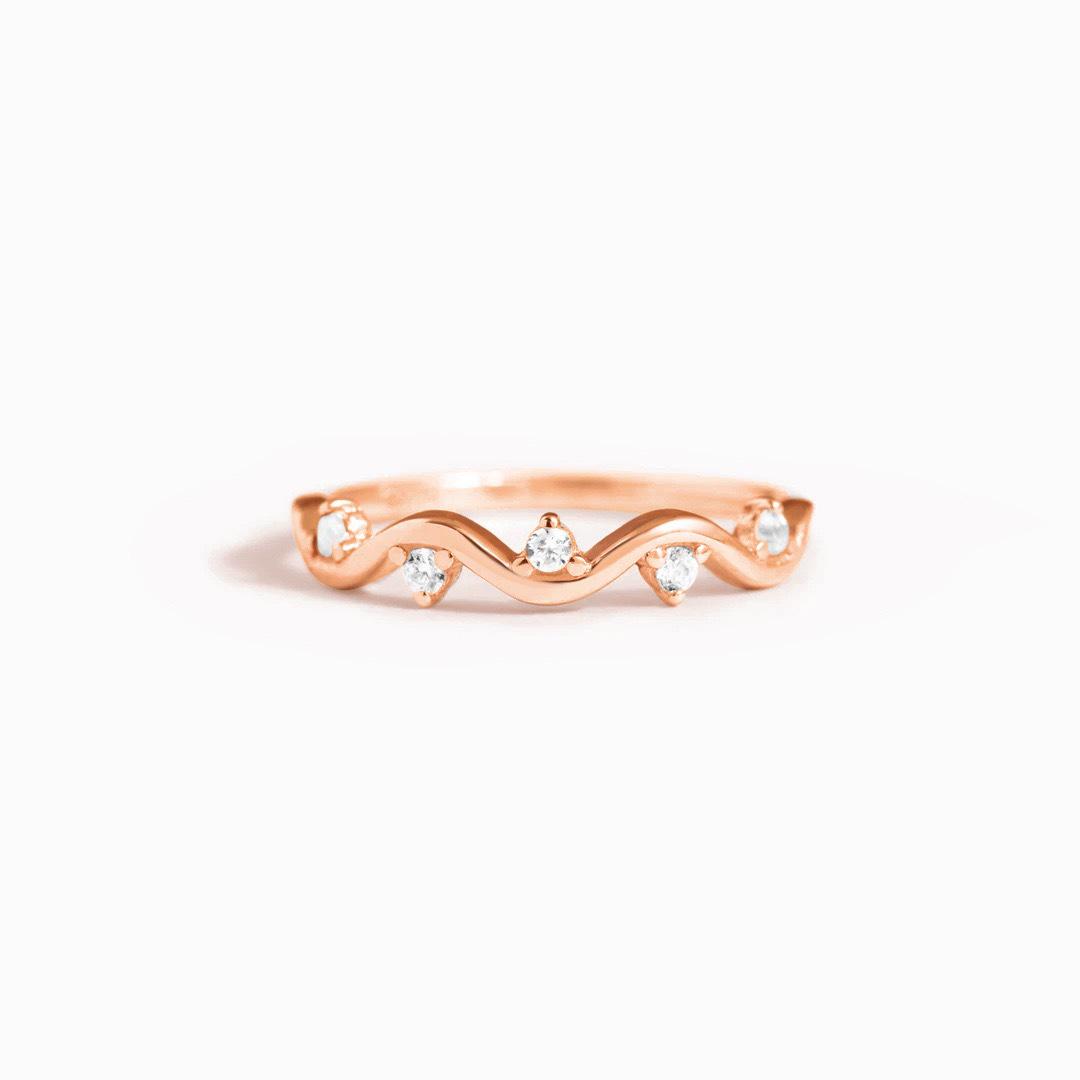 S925 Sterling Silver Wave Pattern Zirconia Toe or Pinky Ring - Simple, Fashionable Women s Jewelry. Size 10 розового золота