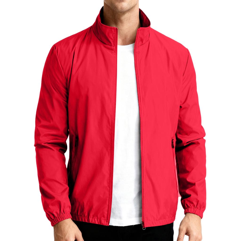 Lightweight Stand Collar Windbreaker Jacket for Men with Zipper Closure and Elastic Cuffs Casual Outerwear for Spring Fall