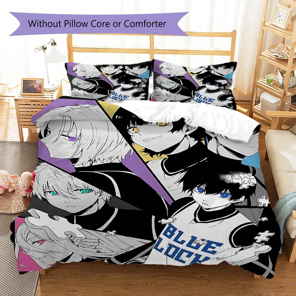 BLUE LOCK Pattern Bedding,Quilt Set Quilt Cover Pillowcase Home Birthday Gift (1 * Duvet Cover + 2 * Pillowcase, Without Core)