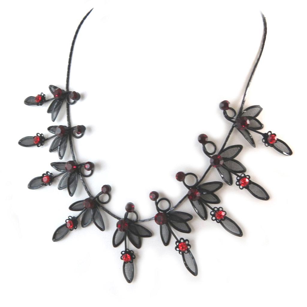 Les Trésors De Lily [N8809] - Designer Necklace 'Paradis Floral' Black Red