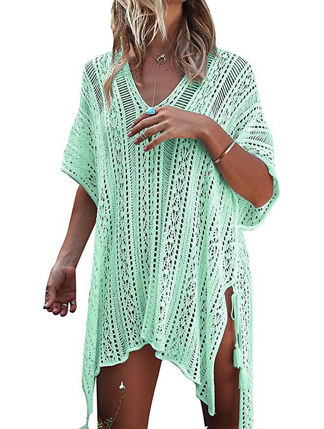 

2023 Summer Women s Sun Protection Knit Beach Cover-Up Shirt One Size світло-зелений колір