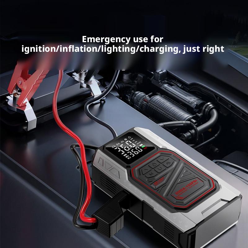 Latest Model High-Capacity Car Emergency Jump Starter with Built-in Tire Inflator, Portable Wireless Electric Air Pump