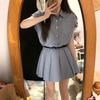 - Korean Pure Desire Style Striped Shirt Dress, Summer High-end Temperament, Waist and Thin Pleated Skirt