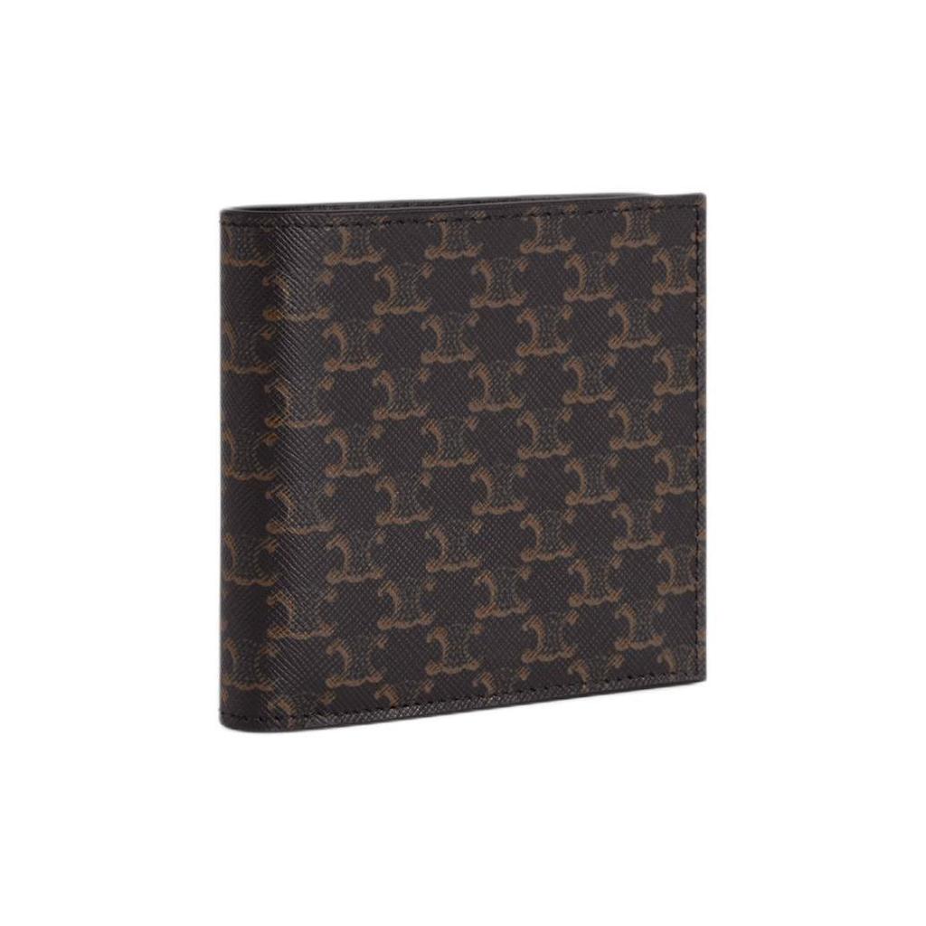Celine Triomphe Canvas Logo Print Flap Double Fold Smooth Lambskin Wallet Men Wallet Black 10B652BQB.38NO