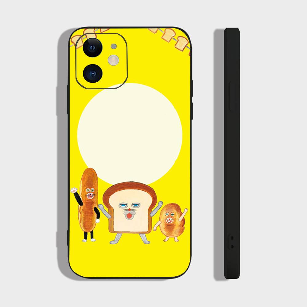 P-Picture Book Bread Phone Case For IPhone 17 Air 16 15 14 13 Pro Max 11 12 Black Silicone Cover