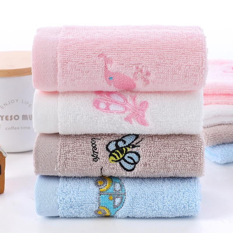 Cartoon Embroidered Pure Cotton Baby Face Towel, 25x25cm