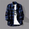 Men's Korean Style Black & White Plaid Shirt: Trendy, Loose, Long-Sleeved, Casual Top for Spring and Autumn.