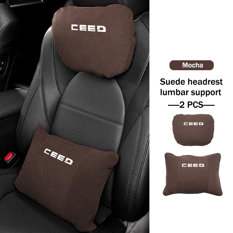 AGX1 Car Logo Suede Seat Headrest Neck Pillow Soft Comfort Cushion Lumbar Support For KIA Cerato Proceed Venga Stonic Picanto Sorento