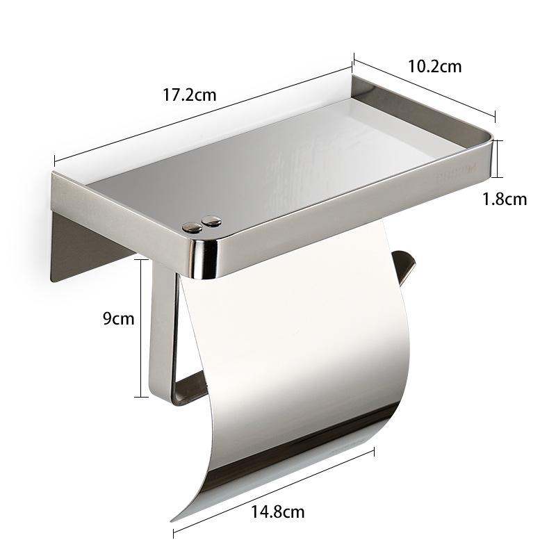 Stainless Steel Toilet Paper Holder with Phone Shelf, Punch-Free Installation for Home and Public Restrooms