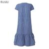 ZANZEA Women Daily Summer V-Neck Plaid Print Short Sleeve Casual Dress