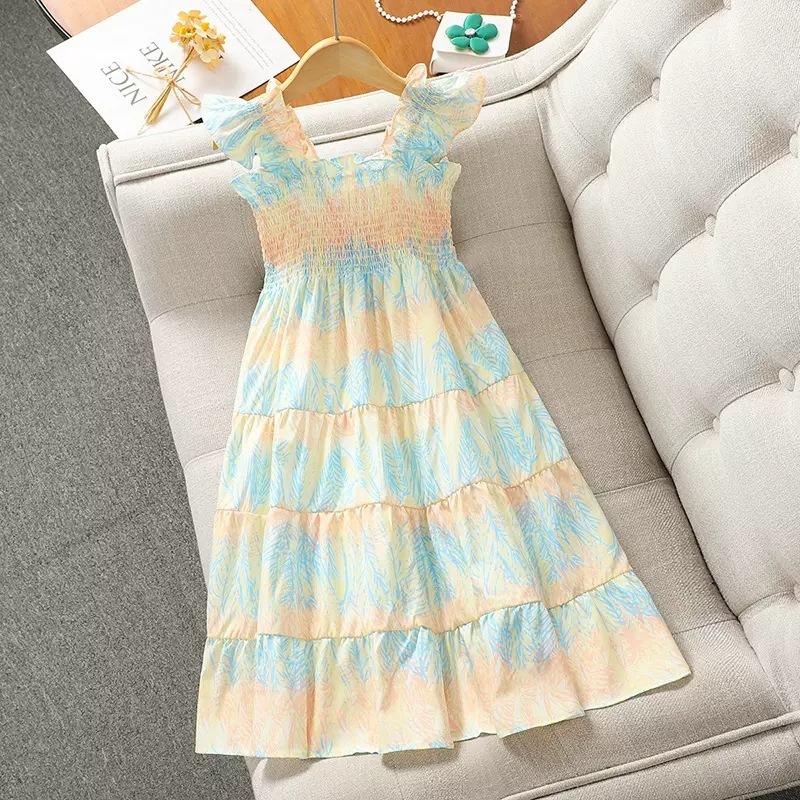 Girls Summer Spaghetti Strap Tiered Cake Dress Kids Beach Vacation Princess Sundress