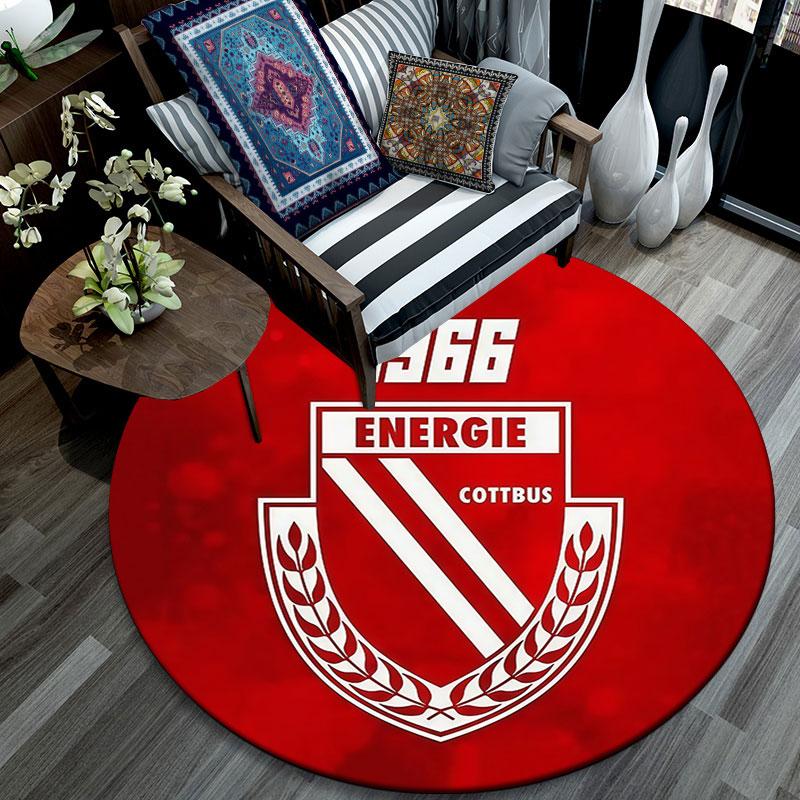 Energie Cottbus Logo Printed Round Rug, Non Slip Washable Circular Carpet For Living Room Bedroom Playroom, Sports Fan Decor, Holiday Birthday Gift