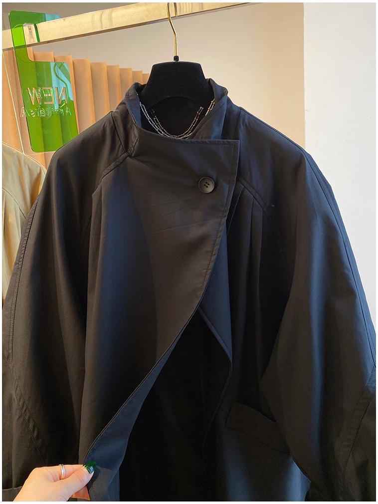 Korean Style High-End Stand-Up Collar Loose Mid-Length Trench Coat for Women