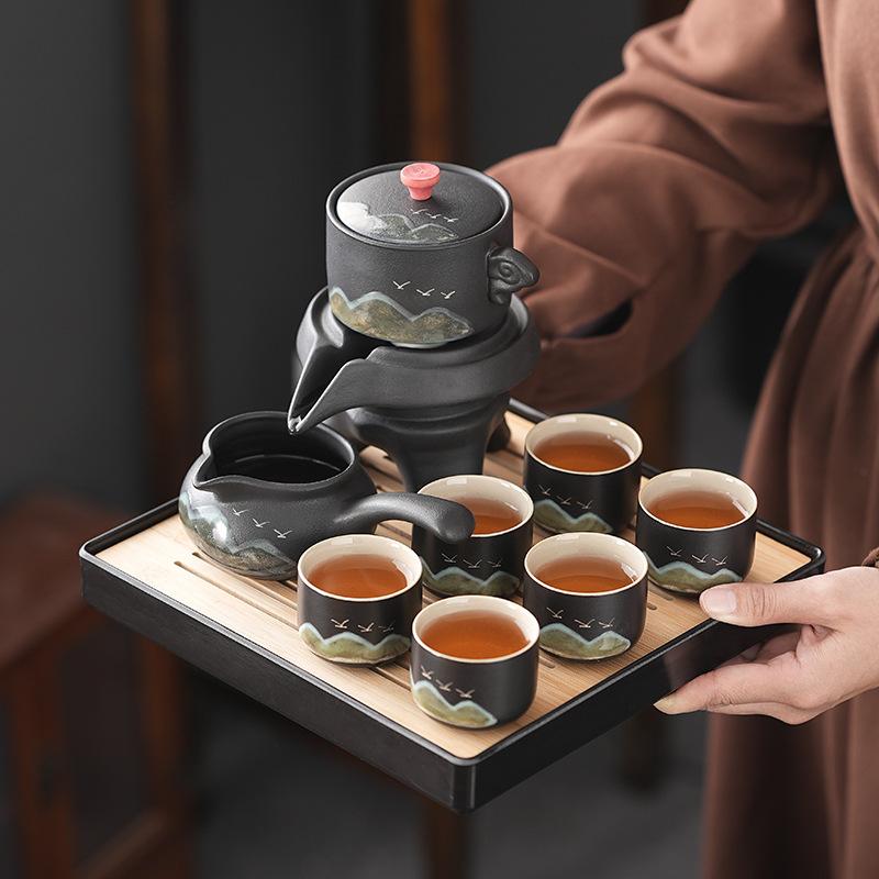 Guochaofeng semi-automatic stone grinding kung fu tea set, household high-end light luxury office tea artifact