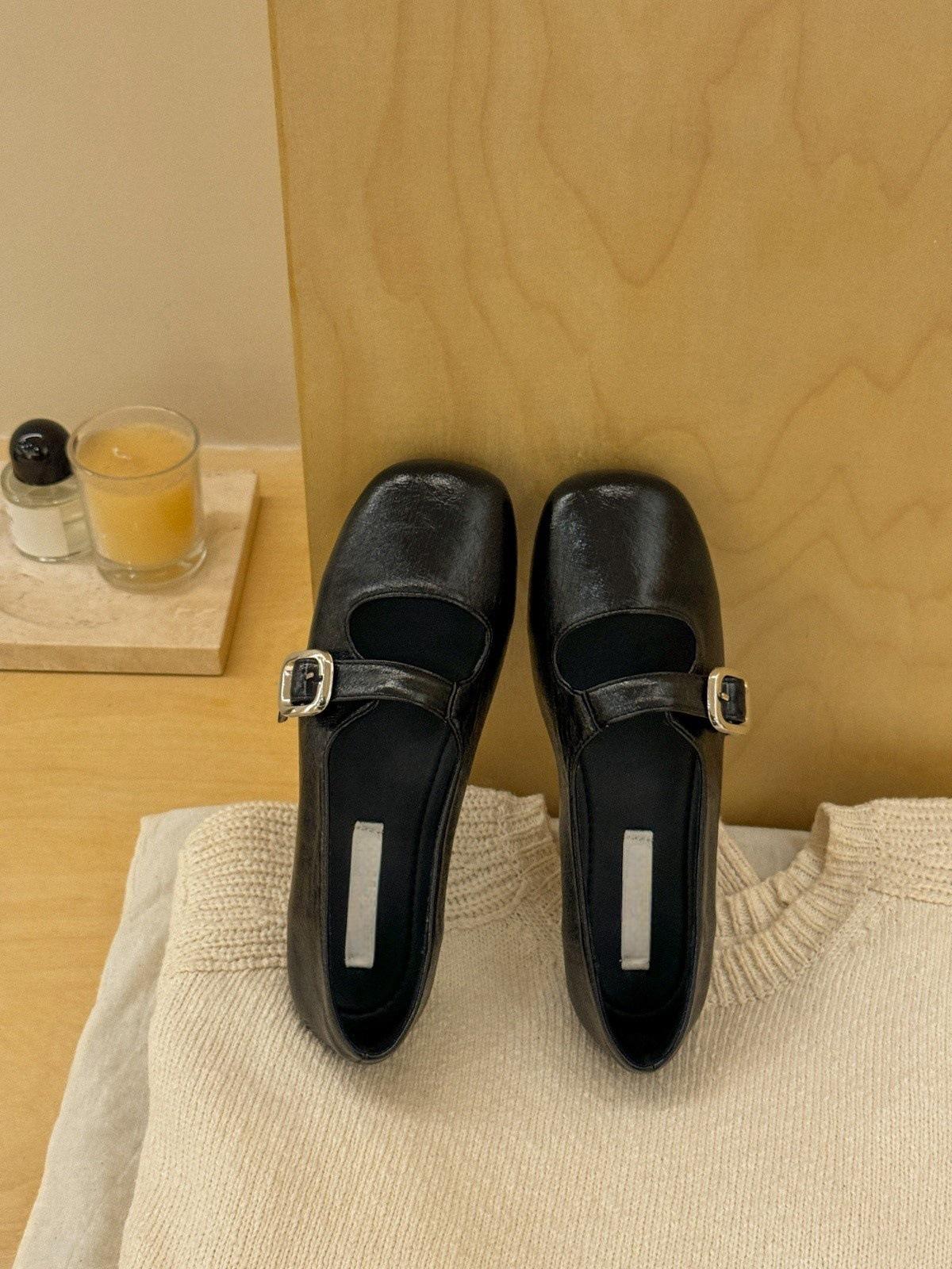 

Baby Cream Blue Girly Sense One Word with Single Shoes Female Light Mouth Low Coarse Heel Mary Jane 40 чорний