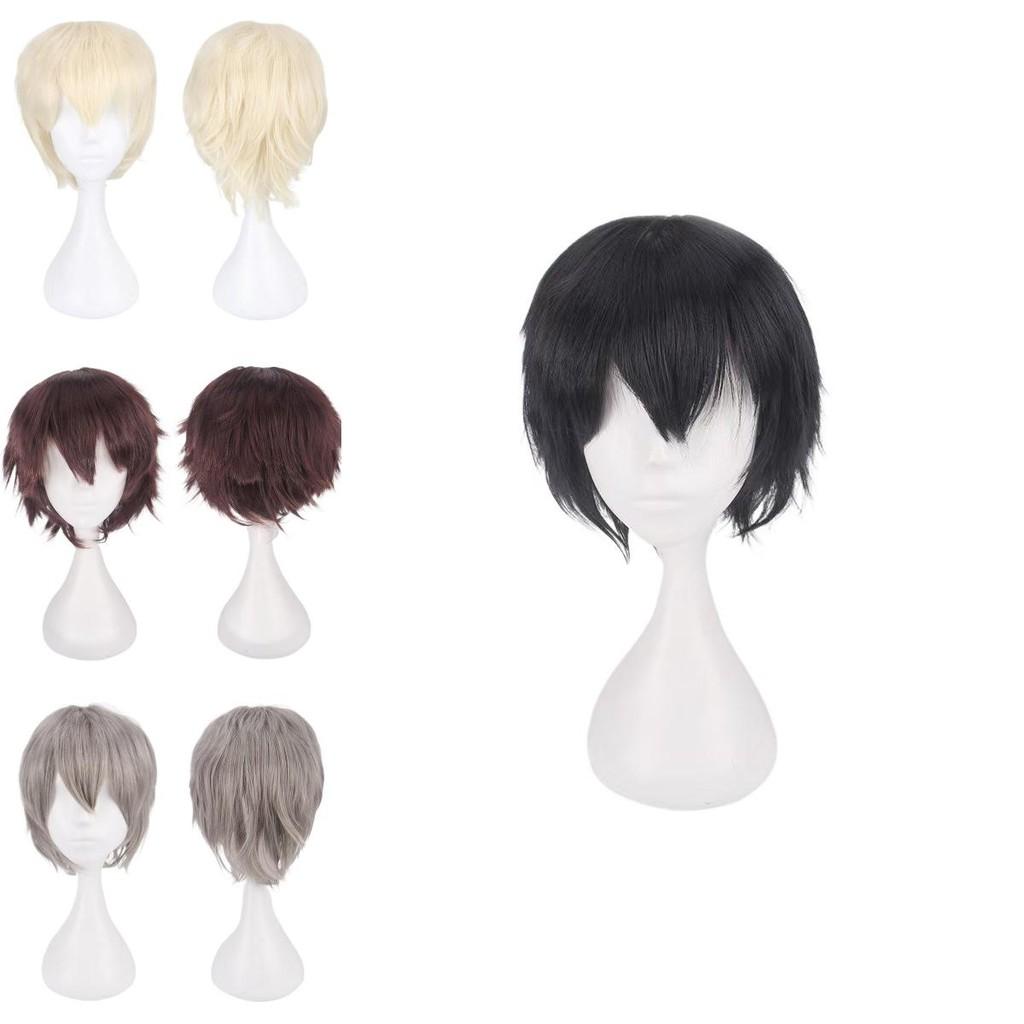 Cosplay-Perücke, kurz, schwarz, aus Hochtemperaturseide, für Anime-Kostüme