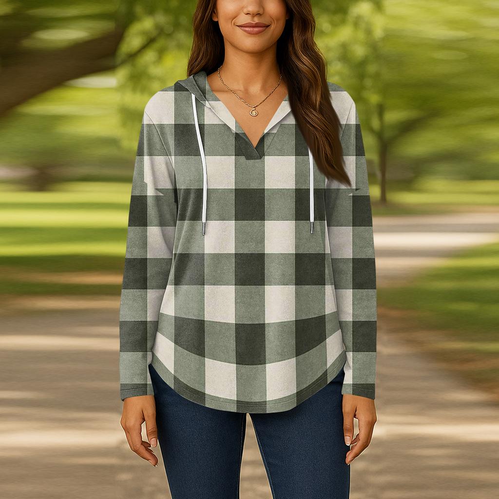 Damenmode Kapuzenpullover V-Ausschnitt Langarm Geblümter Kordelzug Lässig Locker Pullover Tops