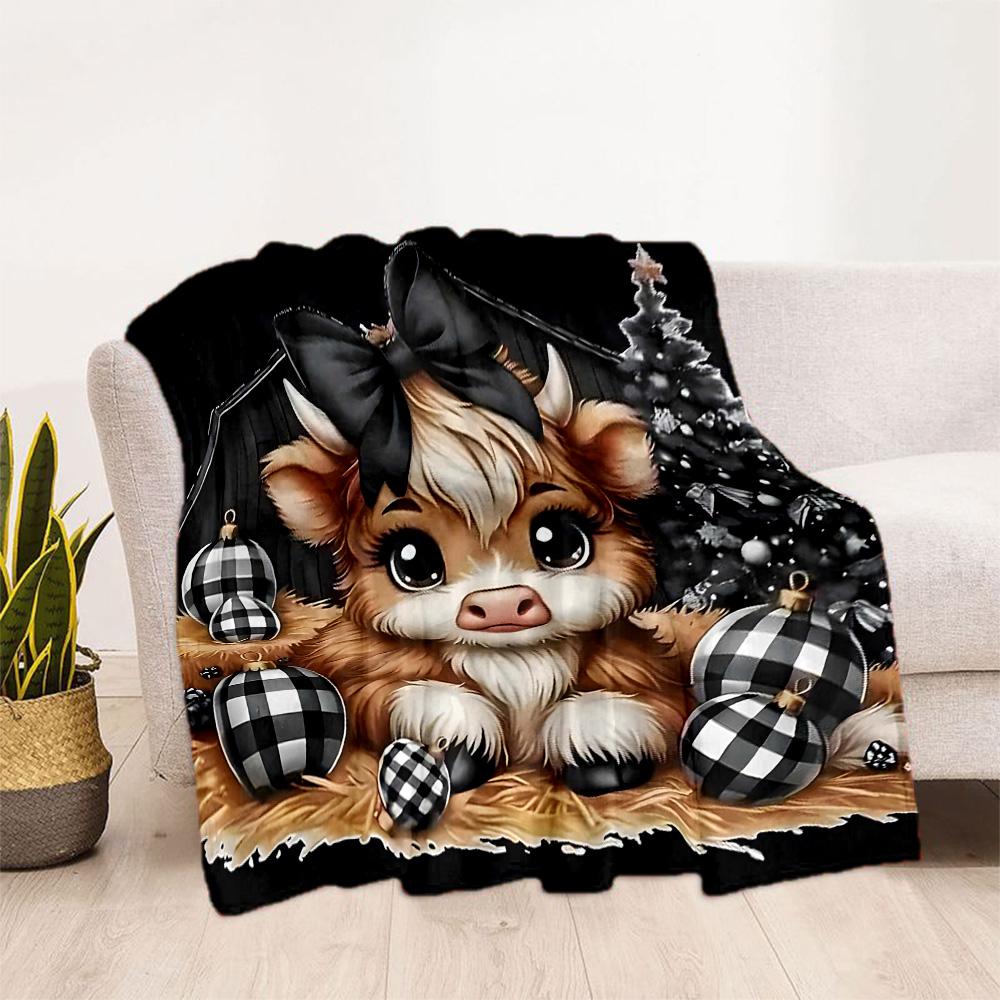 Highland Cow Selfie Flannel Blanket,Lightweight,Office Blanket,Sofa Blanket,Comfortable Blanket