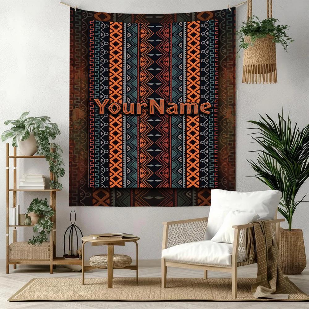 Ethnic Tribal Patterns Custom Your Name Wall Decor Tapestry Art For Pet Memorial Birthdaywedding Party Backdrop Family Gift
