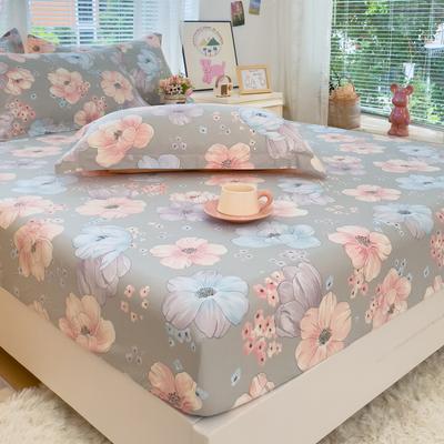 1Pc 100%Cotton Bed Sheet Flower Printed Mattress Cover Single/Queen/King Fitted Bedsheet Double Bed Sheets (Without Pillowcase)