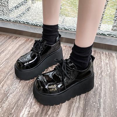 Mocassini Neri Chunky con Plateau Moda 8 cm Donna Autunno 2025 Décolleté con Tacco Alto Spesso Donna Stringati in Pelle PU Scarpe Goth Donna