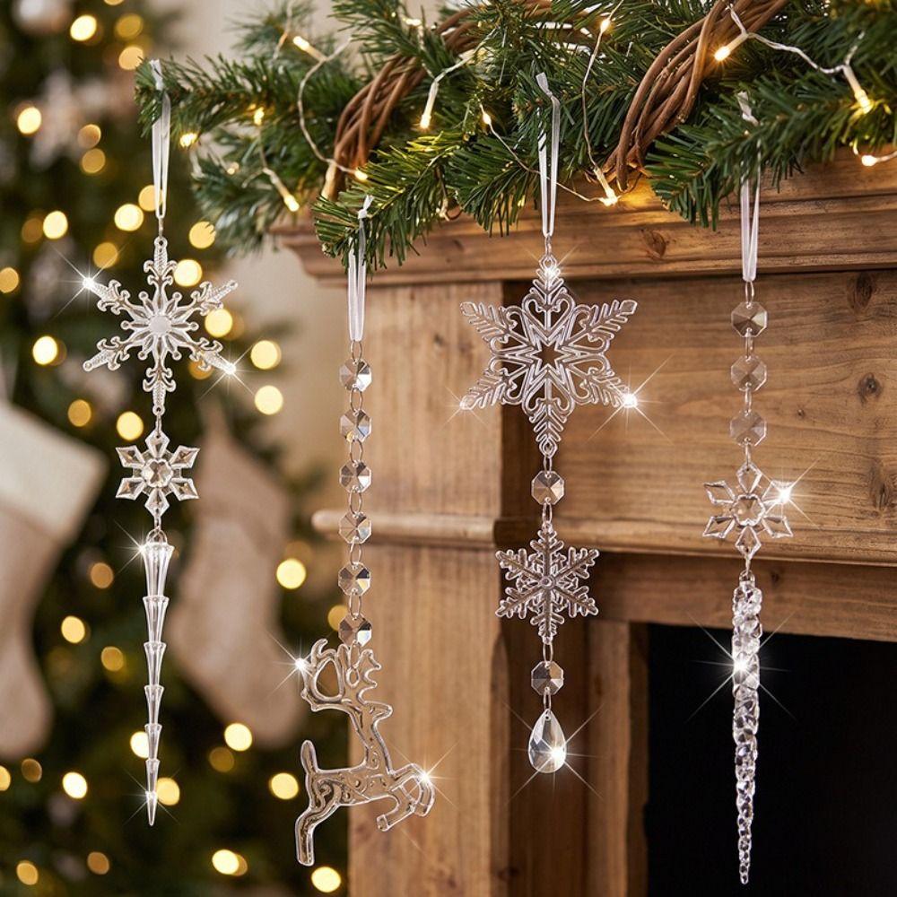 Transparent Acrylic Snowflake Pendant Decorations Icicle Ornaments Set  Wedding Decor