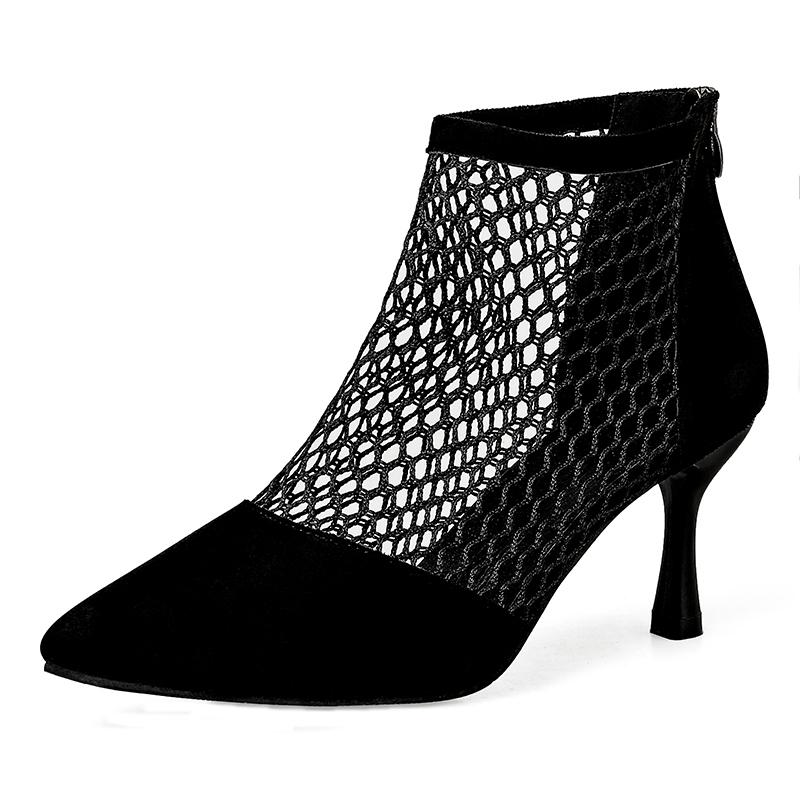 Модні літні чоботи з гострим носом Жіночі тонкі 2024 Весна та осінь Нові дихаючі чоботи з сіткою Босоніжки на високих підборах 6 см Ботильйони на шпильці