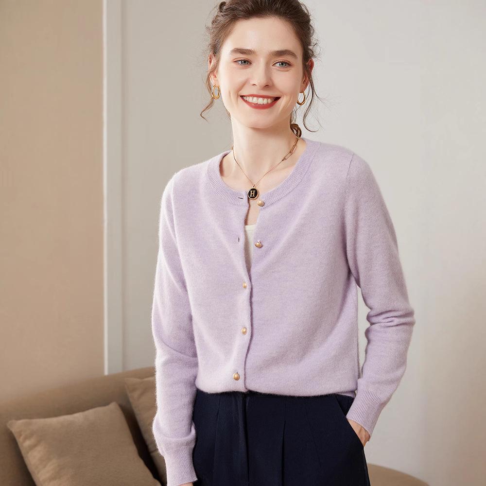 Women's Cashmere Knit Cardigan - Long Sleeve, Loose Fit, Round Neck, Versatile for Autumn/Winter Commutes