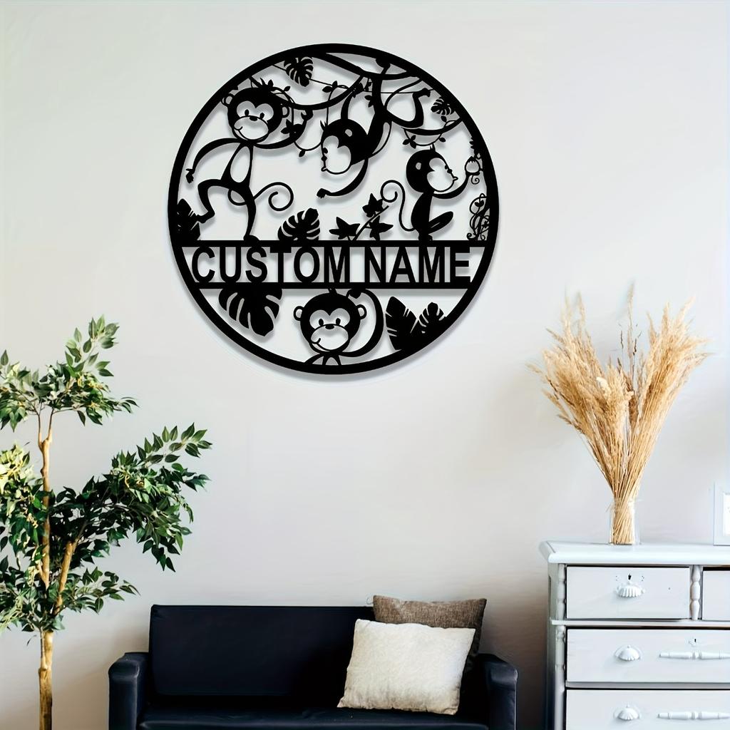 Customizable Monkey Metal Wall Art, Personalized Name Sign, Durable Silhouette for Indoor Outdoor