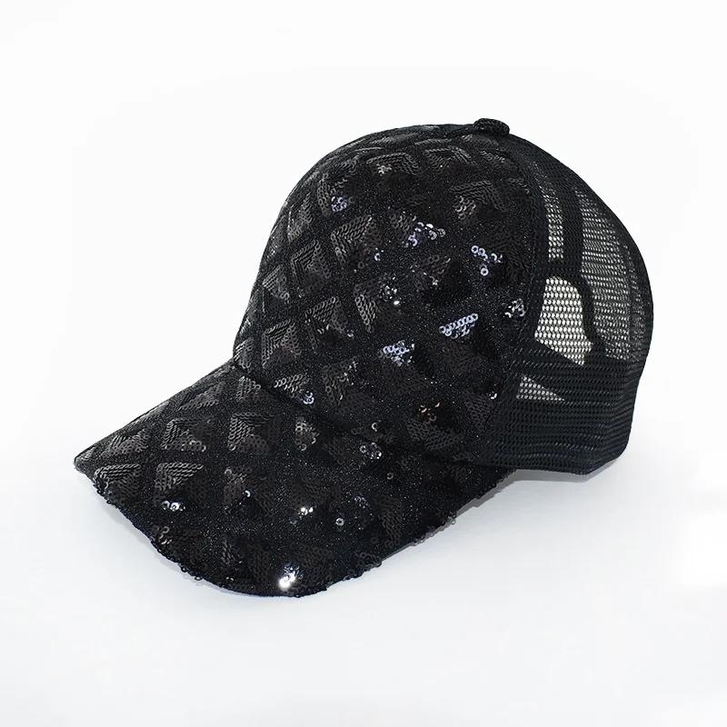 

Шляпа унисекс с козырьками, бейсболка со стразами и блестками, шляпа от солнца, повседневная шляпа с дышащей сеткой, солнцезащитный крем, шляпа от солнца (4 цвета) чёрный