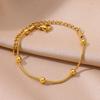 Stainless Steel Beaded Round Snake Chain Bracelets For Women Gold Color Geometric Bracelet Luxury Wedding Party Jewelry Gift