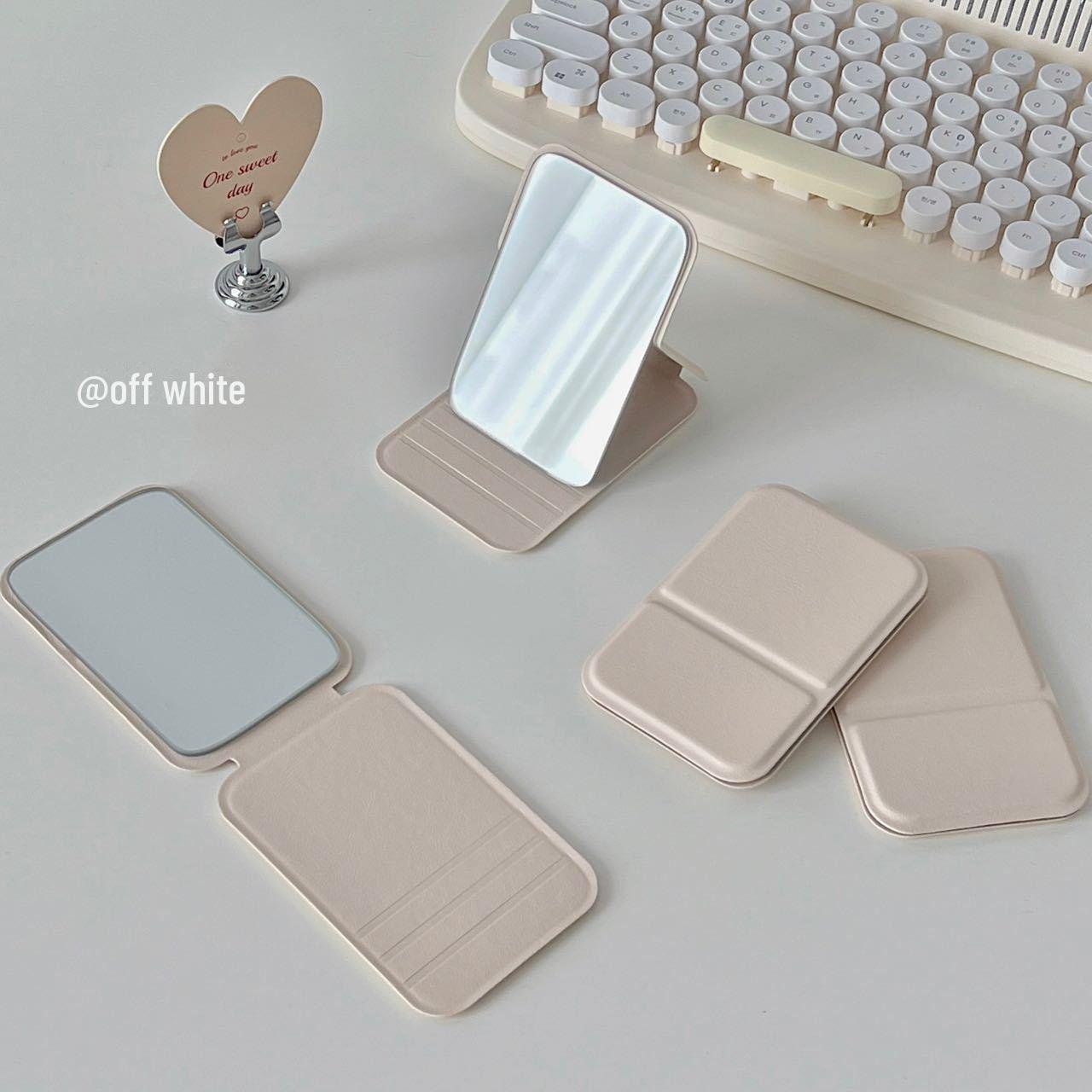 

Портативное складное настольное зеркало для макияжа из искусственной кожи грязно-белый