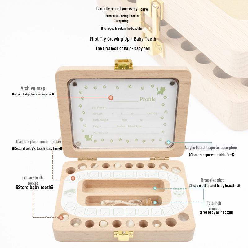 Cross-border Wooden Lanugo Baby Teeth Storage Box - English & Japanese Design