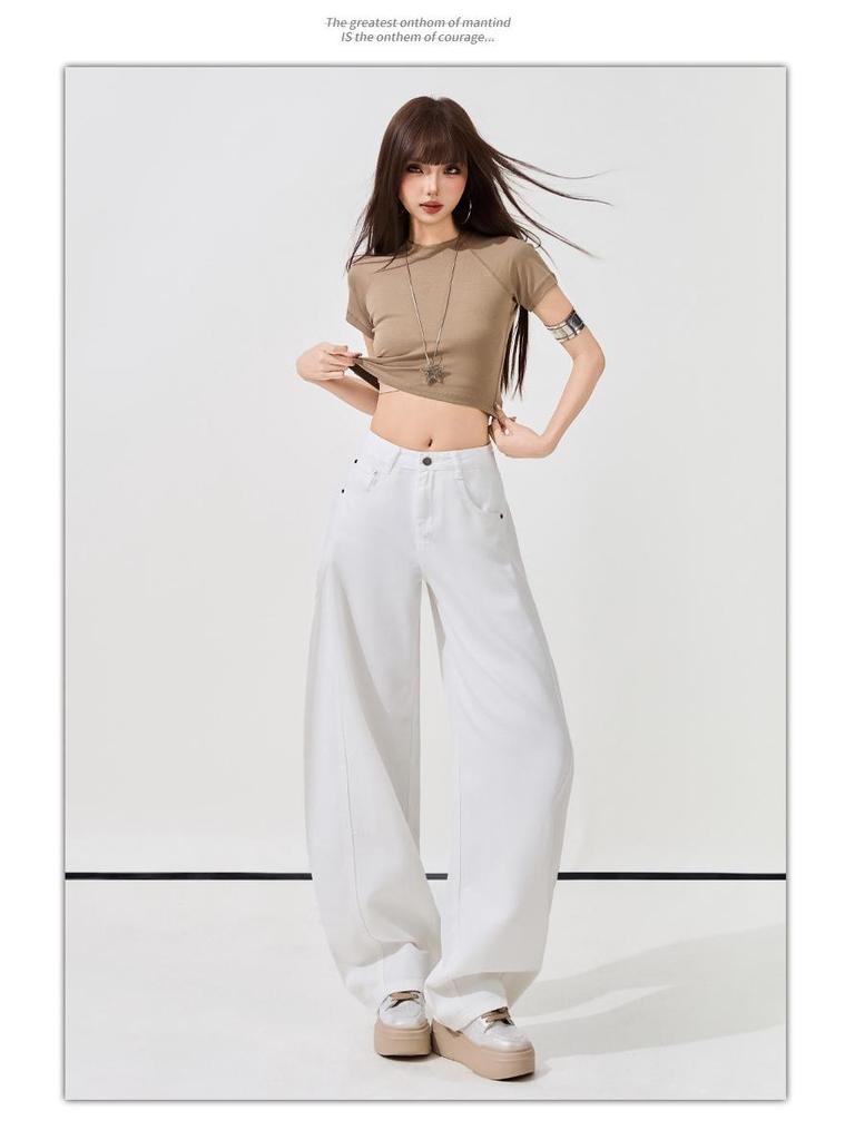 Women's Super Soft White Linen Cropped Wide-Leg Jeans - 2026 Spring/Summer Collection