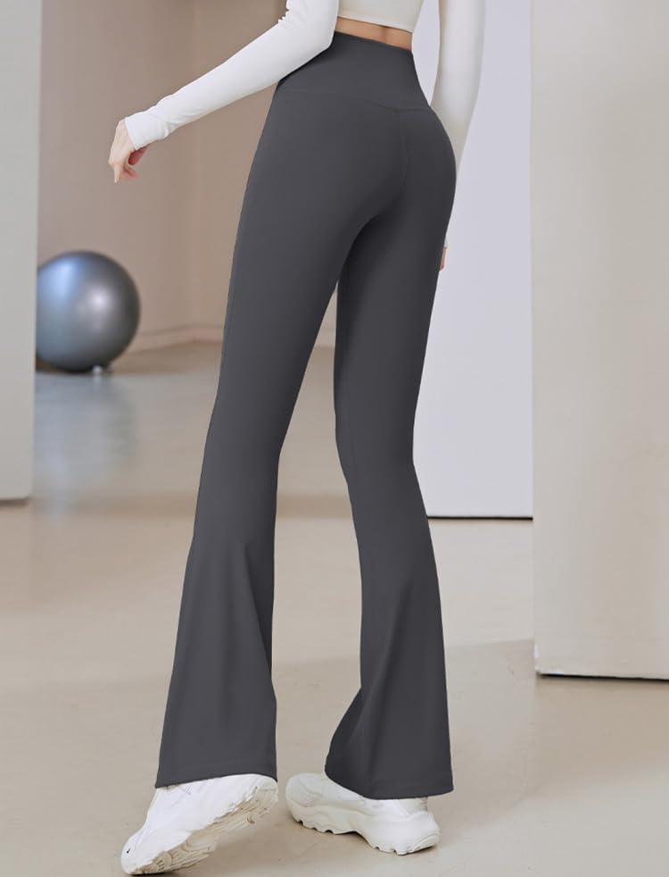 DAYCLOSET Flared Yoga Yoga150 Dark Women's Leggings, High-Waisted, Stretchy, Quick-Drying, (XL, Gray)