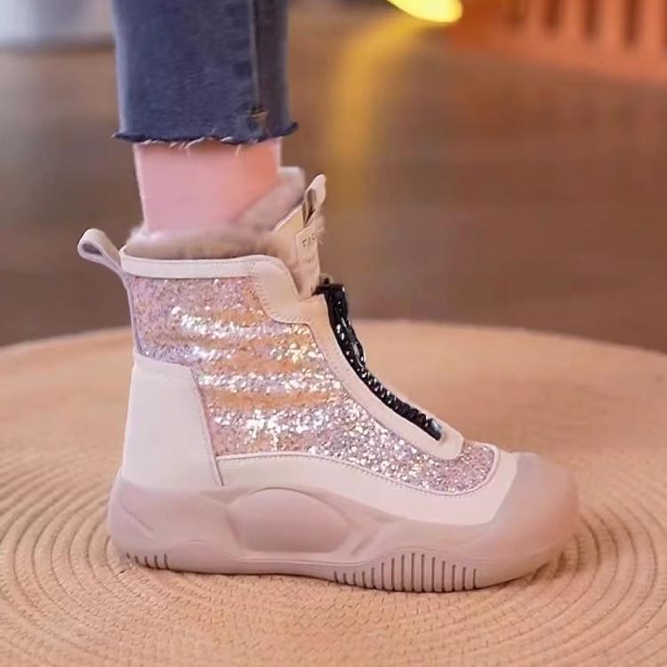2024 Women's Fleece-Lined Waterproof Height-Boosting Snow Boots with Front Zipper and Thick Sole.